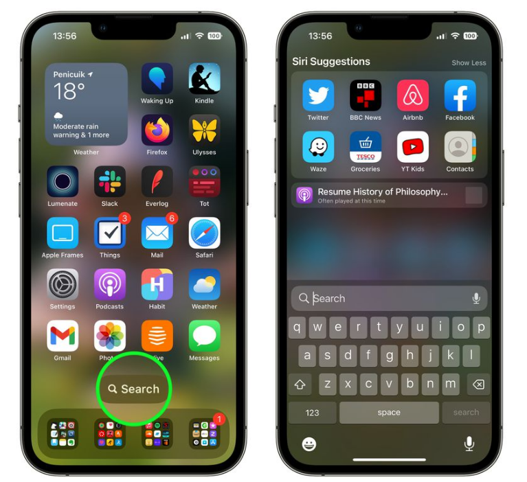 旬邑苹果手机维修分享升级到 iOS 16 后，如何删除主屏幕上的搜索按钮 